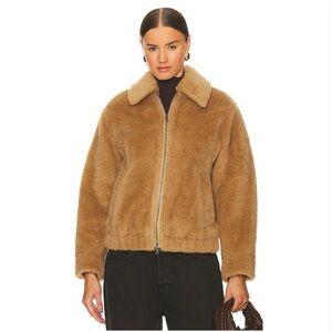 Vince Faux Shearling Bomber Jacket in Sandshell, Size Medium